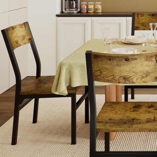 Image of Feonase Dining Chairs Set of 6, Modern Kitchen Chairs with Ergonomic Backrest, MDF Board and Metal Legs, Dinner Chairs for Dining Room, Kitchen and Living Room, Rustic Brown