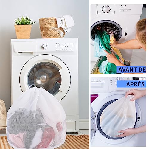 2 Stück Wäschenetz für Waschmaschine, 40 x 50cm Wäschebeutel mit Kordelstopper Feinmaschig Wäschetaschen Wiederverwendbar für Babywäsche Unterwäsche Socken