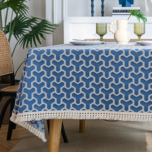 Nappe de table rectangulaire jacquard bleue 140x300cm KnSam - 2