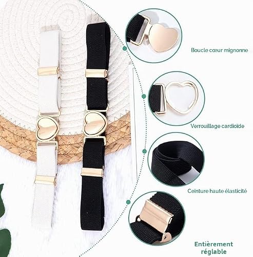 Jesustree Ceinture Élastique Enfants Unisexe Réglable Belt Extensibles avec Boucle de Coeur Fille-Ceinture pour les Uniformes Scolaires Pantalons Jeans Robes 2 Pièces – vue 7