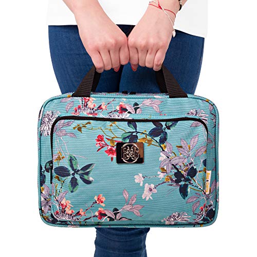 Set Of Large Hanging Travel Toiletry And Cosmetic Bag For Women and Jewelry Travel Organizer Bag With Many Pockets in Turquoise Flowers3