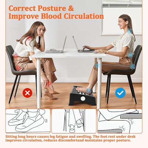 Image of Lucario Foot Rest,Adjustable Angle & 3 Different Height Positions Foot Rest Under Desk At Work, Foot Stool Under Office Desk. Footrest Foot Massage Roller, Chair Footrest Leg Rest(Lk-001)