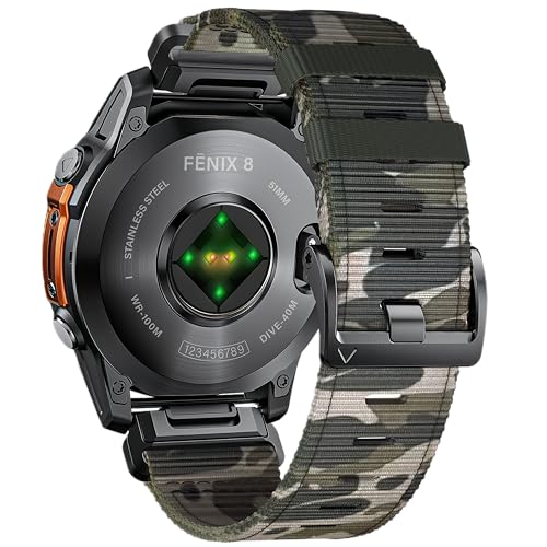 Bracelet nylon QuickFit 26mm pour Garmin Fenix 7X et 6X avec connecteurs en acier noir