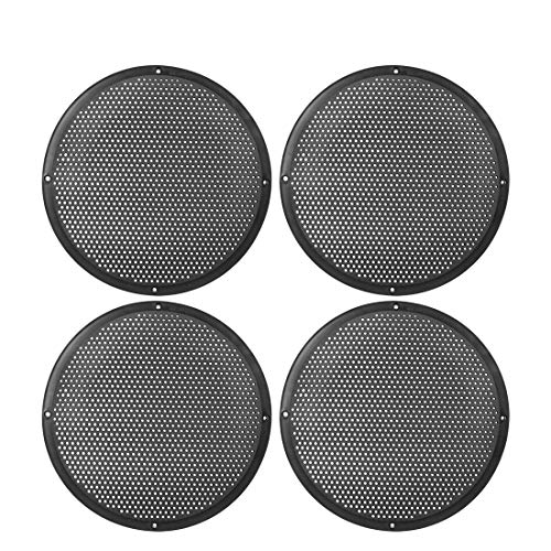 X AUTOHAUX 4pcs 10'' Plastic Audio Speaker Cover Mesh Subwoofer Grill Horn Guard Decorative Circle Grille Protector Black for Car