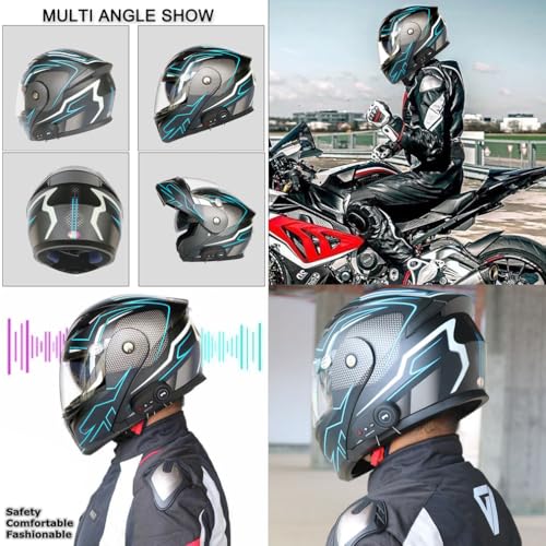 Casco abatible para moto con altavoces duales y protector solar 7