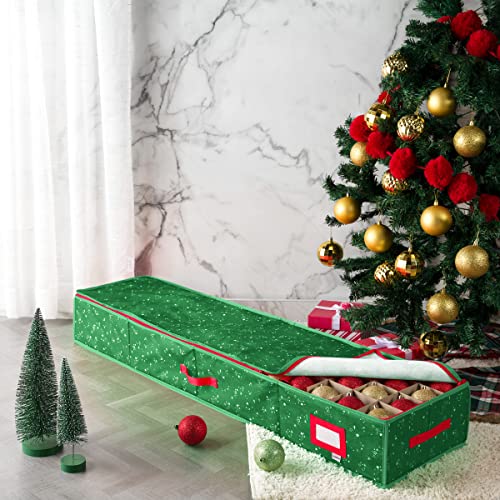 Large Christmas Ornament Storage Box-Storage Container Keeps 128 Holiday Ornaments And Xmas Accessories, Underbed Storage Organizer, 3-Inch Compartment, Adjustable, Dual Zipper, Tear-Proof Material #TOP1