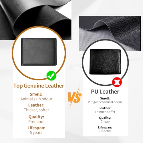 Genuine Leather Slim Wallet for Men, Thin RFID Blocking Bifold Mens Wallet Front Pocket with ID Window, 7-9 Credit Card Slots (Black)4