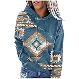 HOKCUS Kapuzenpullover Frauen Herbst Große Größen Klassische Hoodies Kapuze Loungewear Gummizug aztekisc Kapuzenpullover Damen Soft Kordelzug Langarm Blau 01-Blau M
