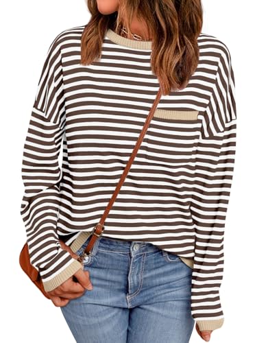 LILLUSORY Womens Sweaters 2026 Early Fall Fashion Must Have Clothes Outfits Striped Lightweight Oversized Ladies Cute Teacher Work Office Pullover Crewneck Long Sleeve Trendy Old Money Tops Clothing