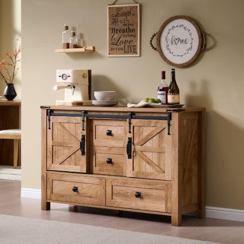 T4TREAM 48" Wide Farmhouse Sideboard Buffet Cabinet, Light Tree Knot