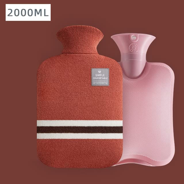 Hot Water Bottle with Soft Cover Rubber Large Classic hot Water Bag, Suitable for Neck and Shoulder Pain and Hand and Foot Warmth, with Lovely Knitting Sleeve