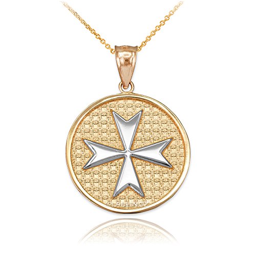 10K Two-Tone Yellow Gold Knights Templar Maltese Cross Medal Pendant