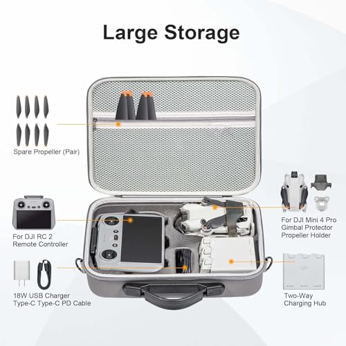 Image of Portable Carrying Case Compatible with DJI Mini 3 /Mini 4 Pro PU Leather Travel Storage Bag with Shoulder Strap Waterproof Hard Shell Bag for DJI Mini 3 Mini 4 Pro Screen Case Accessories