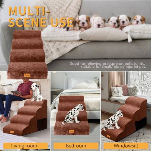 Image of Topmart High Density Foam Dog Steps 4 Tiers,Extra Wide Deep Pet Steps,Non-Slip Dog Stairs Ramp for Bed,Soft Foam Cat Ladder,Best for Older Injured,Older Pets,Cats with Joint Pain