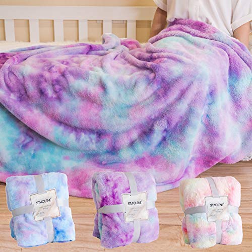 STAOLENE Faux Fur Throw Blankets, Comfy Rainbow Soft Fuzzy Fall Throw Blanket Decorative Throw Blankets for Sofa Floor Couch Bed Living Room (Pink Purple, 51  x 63 )