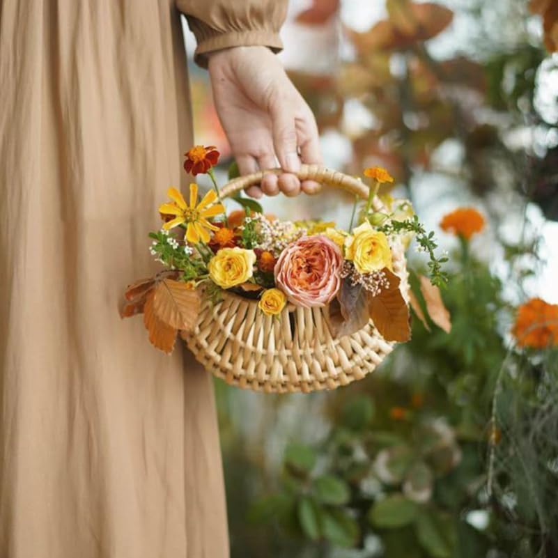 Miniatura 2 de Hemoton Contenedores de alimentos para exteriores, cesta de pastos marinos, cesta de almacenamiento tejida a mano, cesta de almacenamiento de