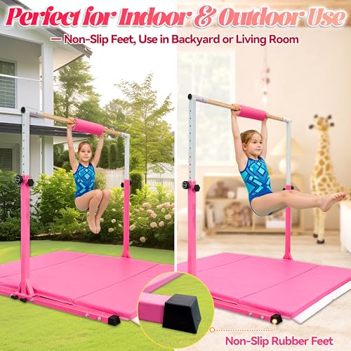 Image of Seliyoo Foldable Gymnastics Bar for Kids Teens Ages 3-18, 5FT /6FT Kip Training Bar -Sturdy Base for Home Training,Adjustable Height 35 inch to 59 inch for, 400 LBS Capacity,Anti-Slip Base & Easy Assembly