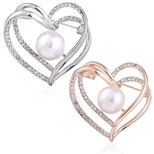 Nifocc Broche de perlas en forma de corazón con forma de corazón broche de corazón broches de novia de boda broches de solapa para mujer ropa de vestir suéteres abrigos fiestas regalos 2 unidades