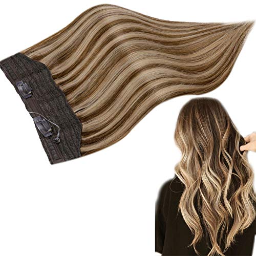 Runature Halo Hair Extensions 10 Inch Short Human Hair Color 4P27 Dark Brown