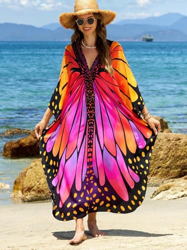 Image of IMAGEKOPE Women's Plus Size Animal Print V-Neck Batwing Kaftan Beach Dress Bathing Suit Cover-Up Loungewear