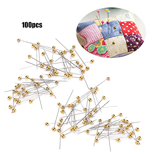 Sewing Pins, 100Pcs Straight Pins Golden Pearlized Ball Head Pins Straight Pin For Fabric Straight Quilting Pin With Plastic Box For Diy Sewing Craft Dressmaker Jewelry Decoration #TOP1