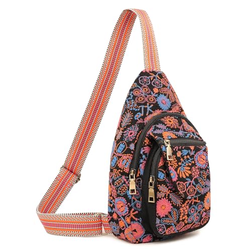 Image of SILKAREA Vintage Embroidered Floral Ethnic Backpack for Women Handbag Shoulder Bag Mini Travel Purse (Embroidered Red)