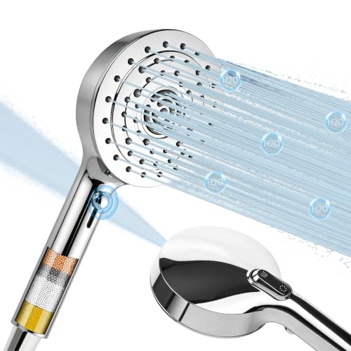 Image of Filter Shower Head with Handheld, High Pressure 7 Spray Mode 5 inchPanel,Chrome | Water Softener Filter Beads for Hard Water, Protect Colored Hair and Soothe Dry Skin, Anti Clogging Nozzle is Easy to Clean
