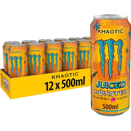 Monster Energy Khaotic Juice, Bebida Energética- Pack de 12 Latas de 500ml