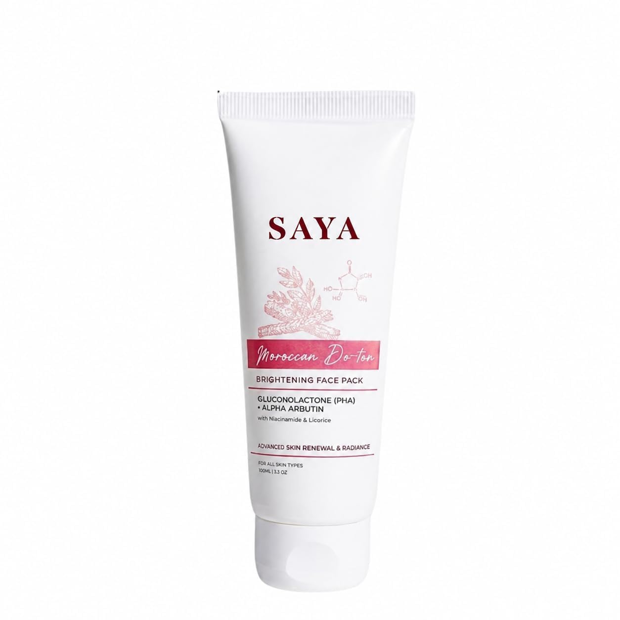 SAYA Moroccan De-Tan Face Pack 70g | Advanced Tan Removal & Skin Brightening | Gluconolactone (PHA), Alpha Arbutin, Niacinamide & Licorice | Reduces Pigmentation, Dark Spots & Dullness | Instant Glow for All Skin Types (PACK OF 1)-image-42