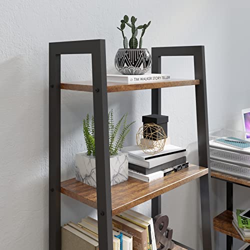 Meerveil Bibliothèque Rétro, Meuble de Rangement, Étagère échelle à 4 Niveaux, Style Industriel pour Salon, Balcon, Cuisine, Salle de Bain, 56 x 34 x 138 cm, Marron Rustique et Noir - Image 7