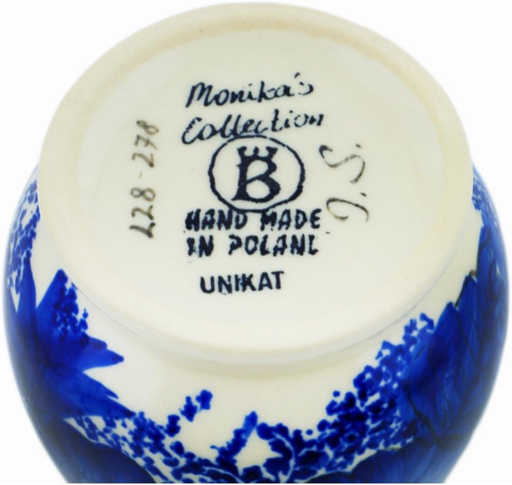 Polmedia Polish Pottery Creamer UNIKAT - Blue Poppy Dream Pattern Handmade in Boleslawiec Poland by Ceramika Bona + Certificate of Authenticity