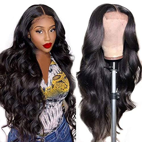 HD Transparent Lace Front Wigs Human Hair Pre Plucked 180% Density Bleached Knots Human Hair 4X4 Body Wave Wigs for Woman Lace Closure Human Hair wigs with Baby Hair Natural Hairline 18 Inch