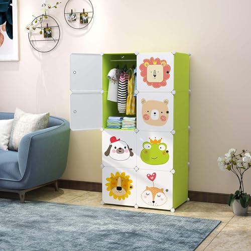 Image of Owme Closet for Clothe DIY Plastic Rack - Side Hanger, Storage for Home | with Mist Humidifier with Remote Controller, Shelf Storage Cabinet Stand, Auto Open & Close for Rain and Sun (Green, 8 Door)