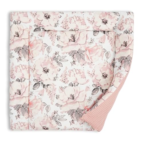 Wickelauflage Wickelunterlage aus Baumwolle 75x72 cm - Weich und waschbar Wickelunterlage für Babys Wickelmatte aus Stoff für Wickeltisch Wickelkommode oder Waschmaschine 75 x 72 Oeko-Tex Wilde Rose