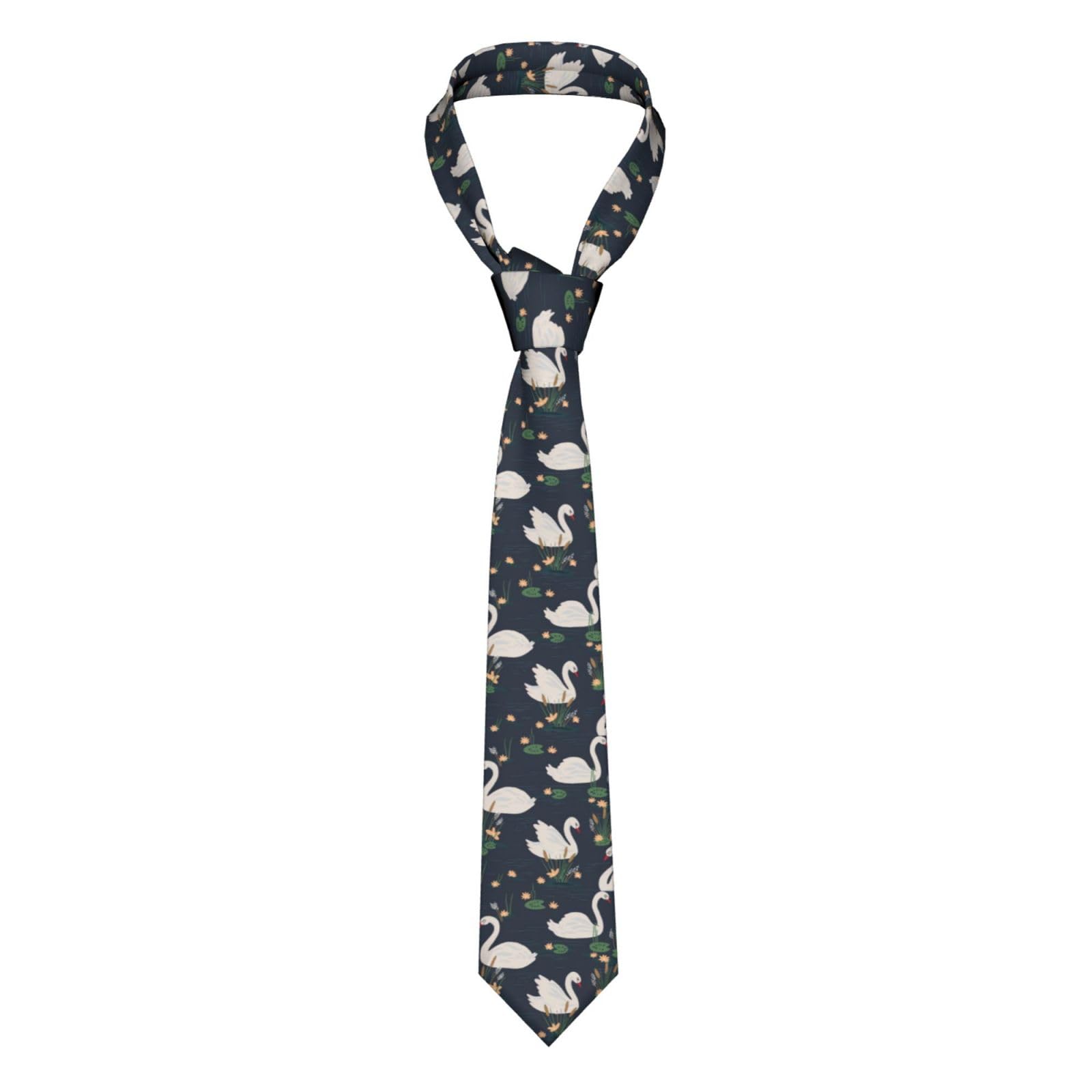 FWJZDSP Beautiful White Swans on the Lake Men'S Ties For Groom, Groomsmen Neckties Wedding Costume Accessories