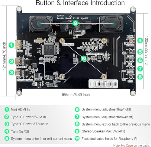 Image of HAMTYSAN 7 Inch Raspberry Pi Screen Touchscreen Monitor 1024x600 Small HDMI Monitor w /Dual Speakers IPS Screen Display for Raspberry Pi 5 /4 /3 Win 11 /10 /8 /7 Jetson Nano, Free Driver