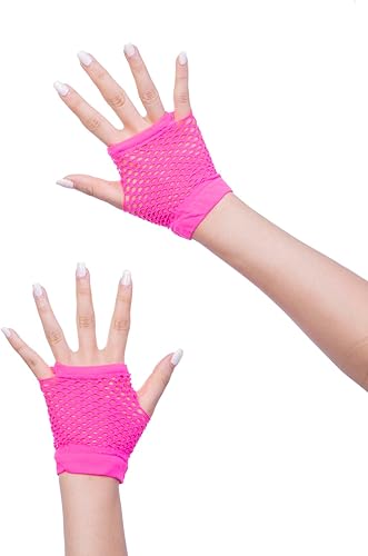 Miniatura 5 de Alvogimor Guantes de red, guantes de malla sin dedos, guantes de muñeca de nailon elástico para mujer, fiesta temática de los años 80, Halloween