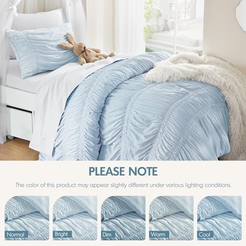 Image of Intelligent Design Ruched Shabby Chic Blue Twin XL Comforter Set, 2pc | Girls Dorm Bedding Set, French Country, All Season Down Alternative, Cozy, Machine Washable, Lightweight, Breathable