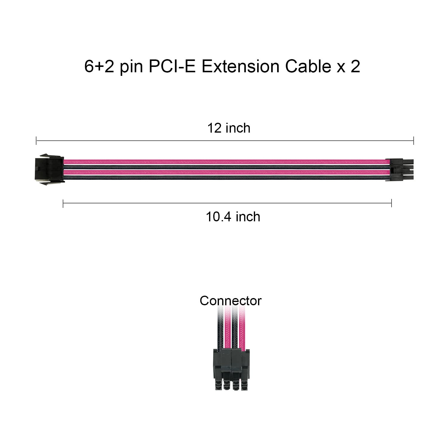 Vetroo PSU Extension Cable Sleeved Customization Mod PC Power Supply Cable, Soft Nylon Braided with Comb Kit 18AWG ATX/EPS/8 Pin PCI-E/6+2 Pin PCI-E (Black & Pink)