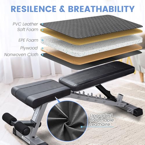 SPORTSOUL Adjustable Weight Bench Professional Utility Heavy Duty Workout Bench Incline Decline Flat Multi-Purpose Bench Press - Image 3