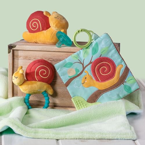 Image of Mary Meyer Soft Baby Rattle with Soothing Teether Ring, 6-Inches, Skippy Snail