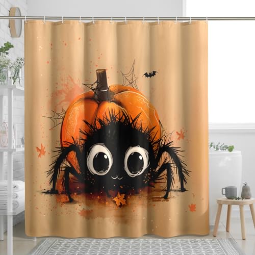 Rideau de douche d'Halloween araignée avec citrouille, décoration de salle de bain en forme d'araignée noire, décoration de salle de bain, ensemble de rideau de douche moderne en tissu imperméable