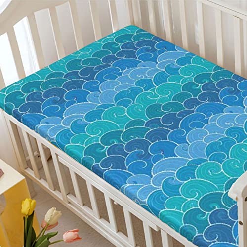 Nautical Themed Fitted Mini Crib Sheets,Soft & Stretchy Fitted Crib Sheet - Baby Sheet For Boys Girls,Turquoise Teal Blue,24 X 38 Inch #TOP2