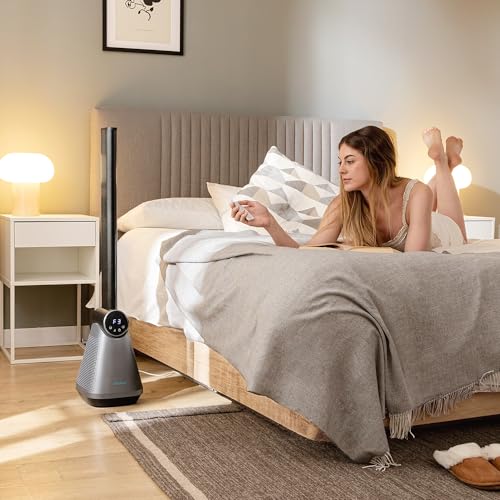 Cecotec - Ventilateur de Colonne EnergySilence 9890 Skyline Bladeless Dark - Technologie sans pale Diamètre 100 cm, LED et Télécommande, 3 Vitesses et 3 Modes, Oscillation à 40º