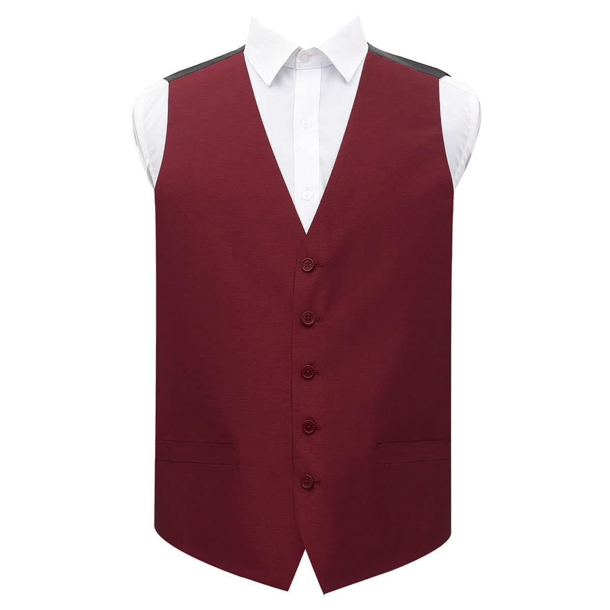 Dqt Men's Burgundy Plain ’S Shantung Wedding Waistcoat – Formal Occasion Suit Vest – 44" (Xxl)