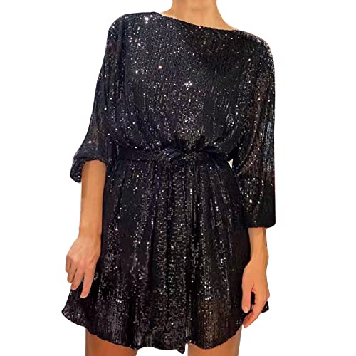 Glitzerkleid Damen Partykleid Langarm Hochzeit Silvesterkleid Pailettenkleider Schick Cocktail Cocktailkleid Abendkleider Vintage Wedding...