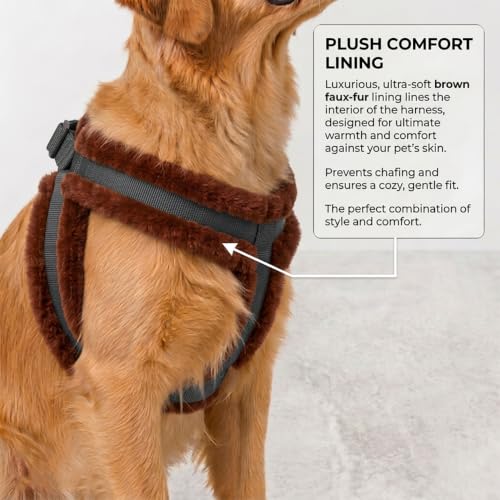 Image of Dog Fur Harness, Collar & Leash Combo Set, Adjustable Size | for 24-35 Kilogram Dogs (L, Black-Brown)