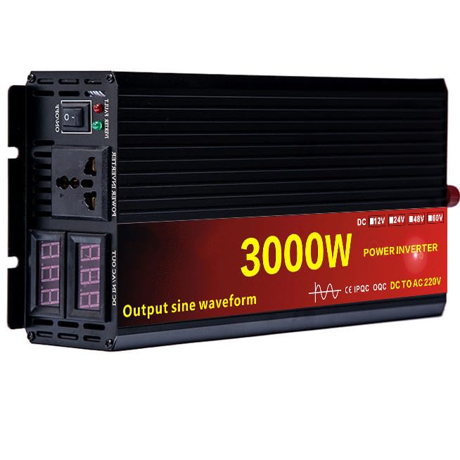 ZAIED Generador Inversor PortáTil,3000w/4000w/5000w/6000w/8000w DC 12v 24v A AC 220v Inversor Onda Sinusoidal Pura para Camping,Coche, CamióN,Viajes RV,3000w,24V