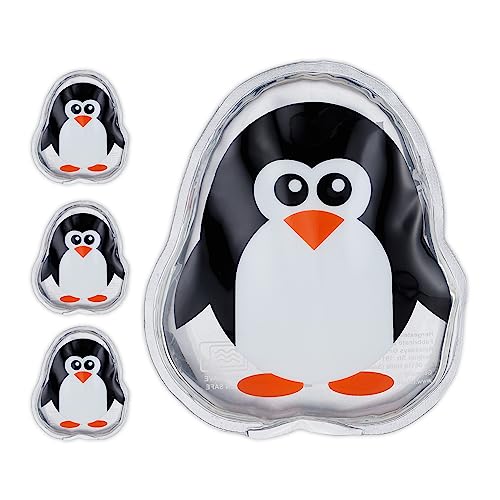 Relaxdays Bolsas Frío Calor Niños, Set de 4, Compresas Térmicas Pingüino, Sacos Gel Lesiones, 11 x 9 cm, Blanco y Negro