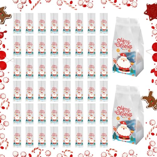 Bolsas de dulces de Navidad – 50 piezas caseras de estilo feliz Navidad, envoltorios de golosinas, bolsas de golosinas para galletas de, bolsa de golosinas para niños con patrón de muñeco de